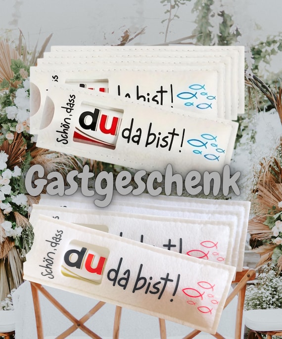 Gastgeschenk „Schön dass du da bist“, Filz Geschenkverpackung für Duplo, Hochzeit, Konfirmation, Firmung, Jugendweihe, Kommuion