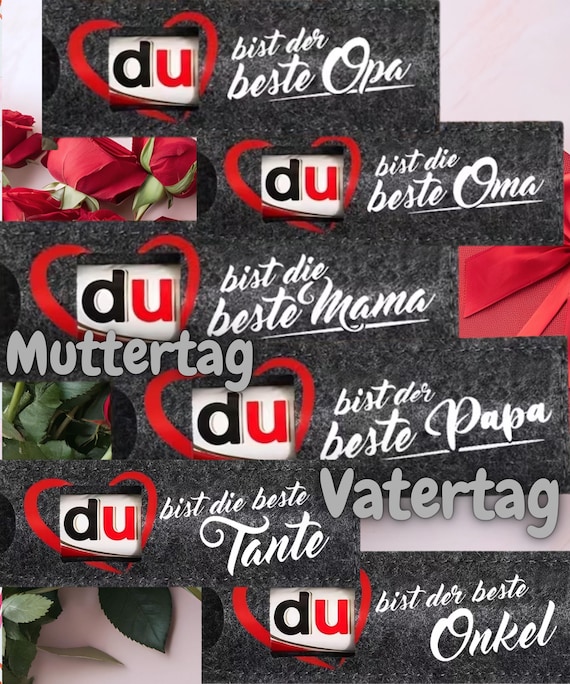 Filz Duplo Geschenkverpackung personalisiert – Vatertag, Muttertag, Geburtstag – Beste Oma, Opa, Tante, Onkel – Schokoriegel Hülle