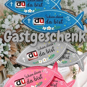 Fisch Filztasche Gastgeschenk | Schön dass du da bist | Kommunion Mitgebsel | Konfirmation Geschenk | Filz Verpackung Schokoriegel, duplo image 1