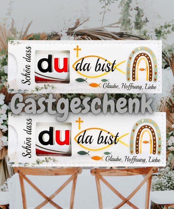 Gastgeschenk Kommunion „Schön dass du da bist“, Filz Geschenkverpackung für Duplo, Hochzeit, Konfirmation, Firmung, Jugendweihe
