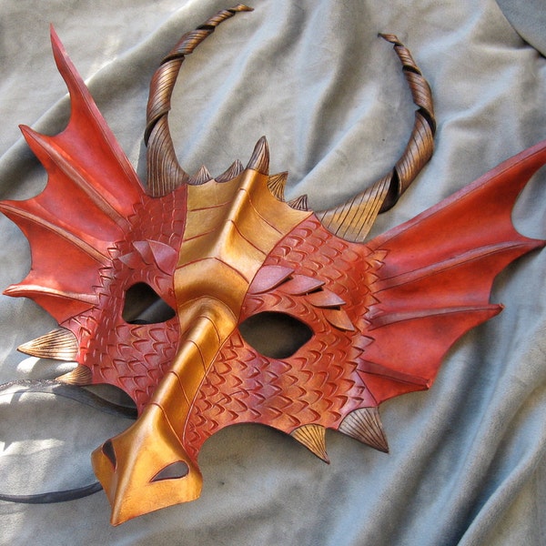 Dragon Mask in Red and Gold