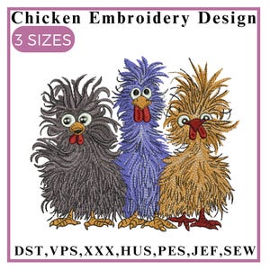 Motif de broderie drôle de poulet fou, Broderie d&#39;oiseaux fous, Broderie de poulet fou, Broderie de poulet mignon, Motif de broderie machine