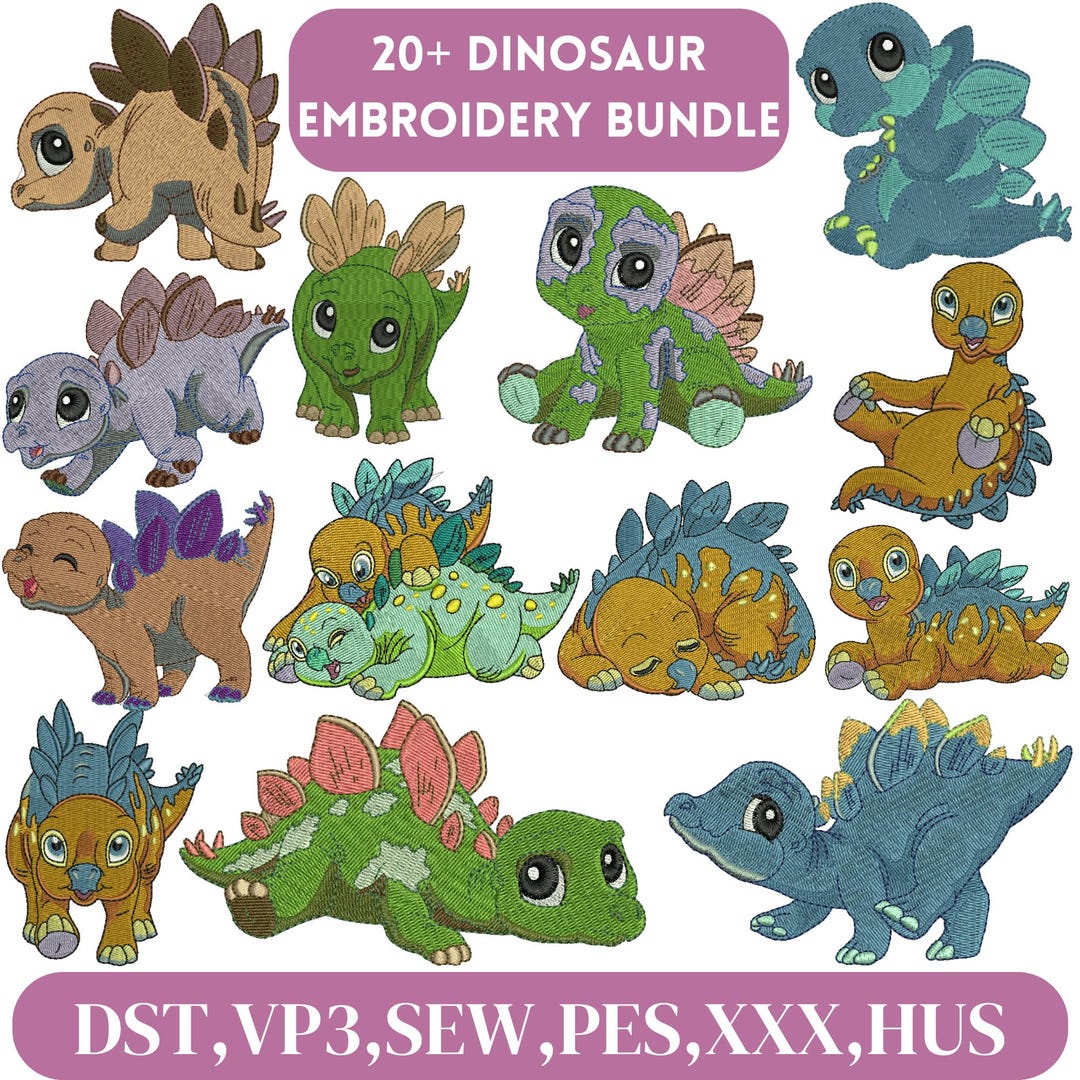 Dinosaur Embroidery Design, Mini Dinosaur Embroidery, Cute Dinosaur ...