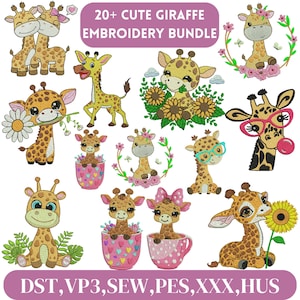 Giraffe Embroidery Design, Flower Giraffe Embroidery, Cute Giraffe embroidery, Baby Giraffe Embroidery, Giraffe design, Machine Embroidery