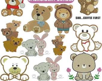 Teddy Bear Embroidery Design, Baby Teddy Bear Embroidery, Cute Teddy Bear Embroidery, Sitting Baby Teddy Bear, Machine Embroidery Design