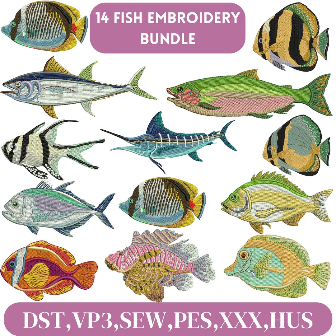 Embroidered Fish Pattern Fish Embroidery Design, Filled Fish Embroidery, Mini Fish Embroidery ...