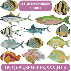 魚の刺繍デザイン、塗りつぶされた魚の刺繍、ミニ魚の刺繍、魚のデザイン、海の動物、海の刺繍、機械刺繍デザイン
