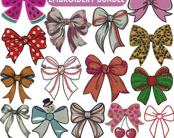 Bow Embroidery Design, Satin Ribbon Bow Embroidery, Bow set embroidery, Mini Bow Embroidery, Christmas Bow Design, Machine Embroidery Design