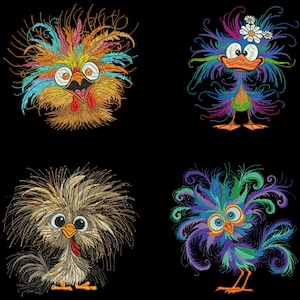 Motif de broderie drôle de poulet fou, Broderie d&#39;oiseaux fous, Broderie de poulet fou, Broderie de poulet mignon, Motif de broderie machine