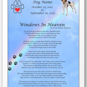 Dog Memorial Gift | Memorial Pet Poem | Dog Memorial Keepsake Poem | Paw Print Pet Memorial | Dog Sympathy Gift | Rainbow Bridge Crossing
