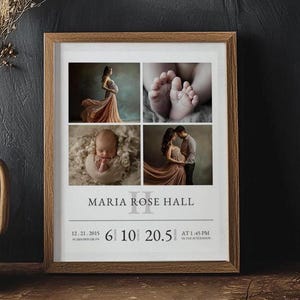 Personalized Baby Birth Stats Collage - Custom Photo Frame for Newborn & Maternity | Rustic Wall Art Template