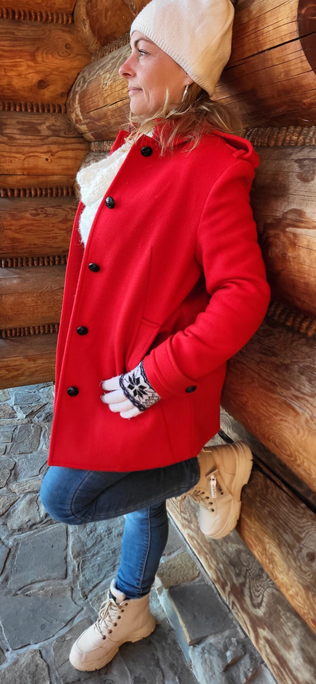 Vintage Red Wool Coat • Elegant Classic Women's Jacket • Timeless Wool ...