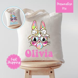 Personalisierte Osterhase Canvas Tasche: Eiersuche Kinder Utensilo & Weihnachtsgeschenk für Jungen und Mädchen