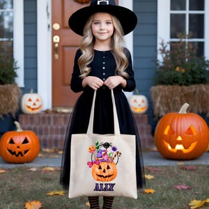 Personalisierte Halloween Candy Tote: Benutzerdefinierte Kürbis Süßes oder Saures Tasche für Kinder, umweltfreundliche Eimer Alternative, Halloween Baumwolle Canvas Tote