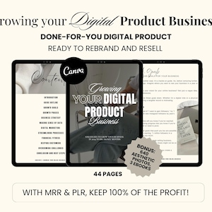 How to Grow your Digital Products Business Guide with Master Resell Rights and Private Label Rights, PLR MRR Done-for-you Ebook Canva Design