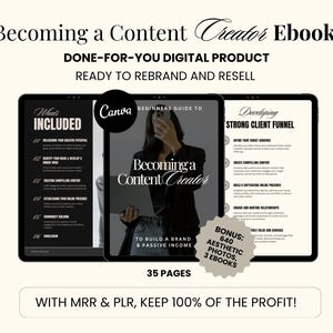 Becoming a Content Creator Ebook, Social Media Creator PLR MRR Canva, Master Resell Rights Private Label Rights PLR, Dfy Influencer Guide