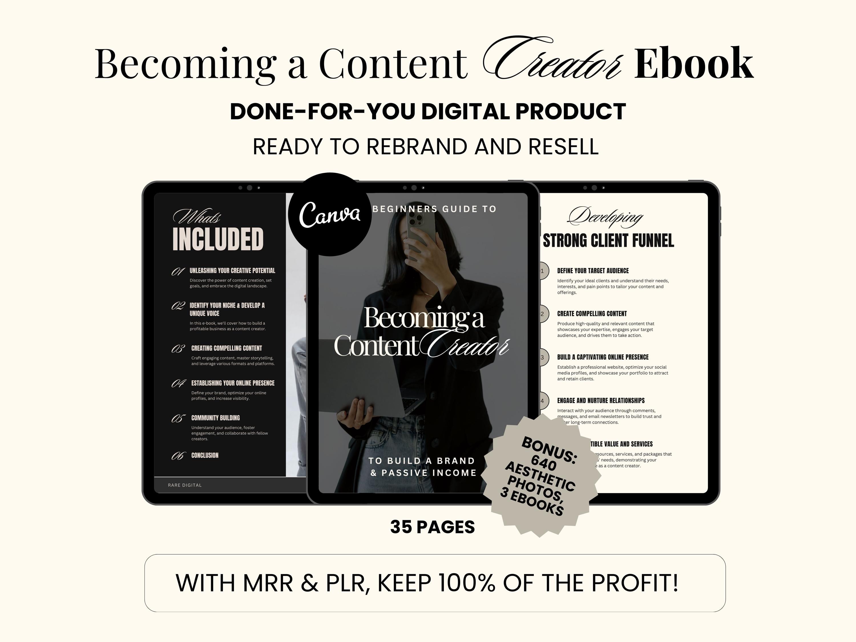 Becoming a Content Creator Ebook, Social Media Creator PLR MRR Canva, Master Resell Rights Private Label Rights PLR, Dfy Influencer Guide