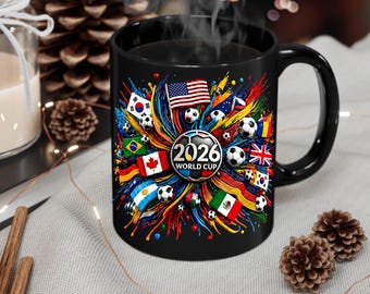 Taza de cerámica para el Mundial 2026, taza de café deportiva con banderas para aficionados al fútbol.