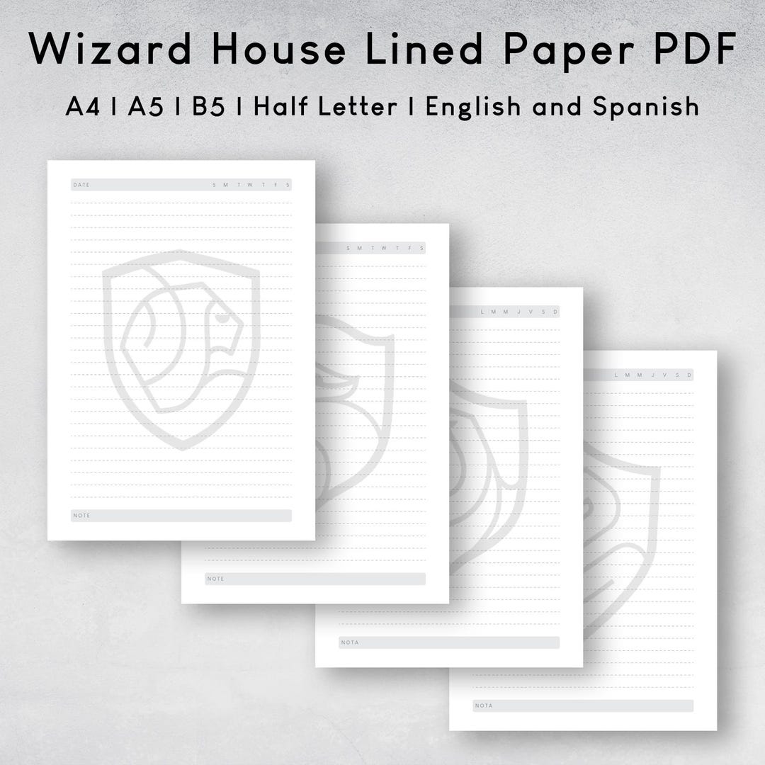 Wizard House | Lined Paper PDF | Notes Paper Printable | Note Pages ...