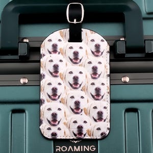Gepersonaliseerde leren bagagelabel, bagagelabels met gezicht voor mannen vrouwen, aangepaste fotokofferlabels, grappig rugzaklabel, reiscadeau, rugzaklabel