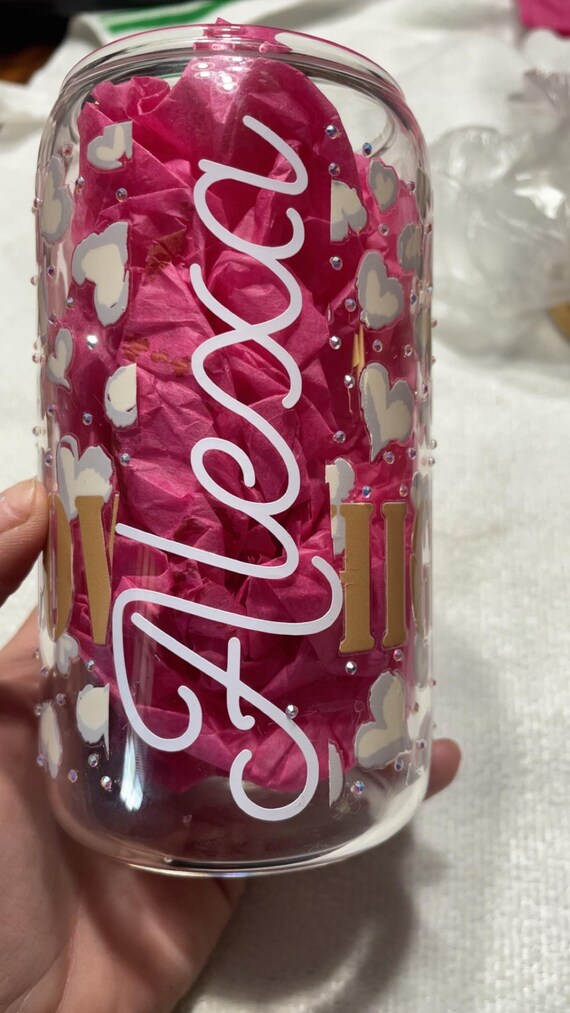 Personalized 16oz Glass Sipper Cup | Hot & Cold Resistant | Free Rhinestones!