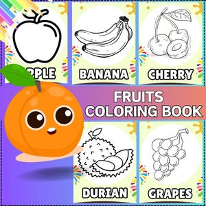 14 Pages Digital Fruits Coloring Book for Kids & Adults – Fun Printable Fruit Designs to Spark Creativity