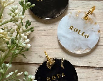 Placa de identificación personalizada de resina para gatos / Etiqueta con el nombre del gato a medida / Placa para mascotas hecha a mano en mármol y oro / Etiqueta para collar de gato / Etiqueta personalizada para gatos