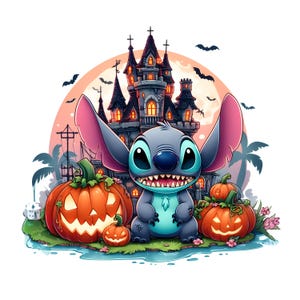 Halloween Stitch PNG Bundle: Watercolor Splash Sublimation Designs (Digital Download