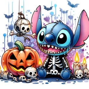 Halloween Stitch PNG Bundle: Watercolor Splash Designs (Digital Download)