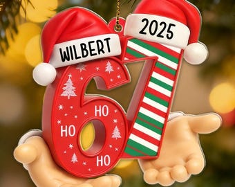 Custom Name 6 7 Ornament, Acrylic 2025 Six Seven Christmas Decor, Teen Slang Gift, Gen Z Holiday Ornament