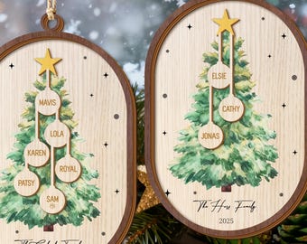 Family Christmas Ornament With Names,2025 Personalized 3D Ornament,  Christmas Tree Ornament,Christmas Wooden Ornaments,Xmas Gift