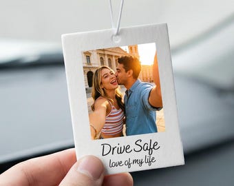 Custom Photo Car Hanger, Polaroid Acrylic Rearview Mirror Ornament with Message, Drive Safe My Love, Valentine Gift for Her, Husband