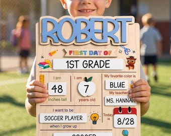 Personalized First & Last Day of School Sign | Custom Dry Erase Back to School Photo Prop | Wooden Acrylic Name Board for Kids