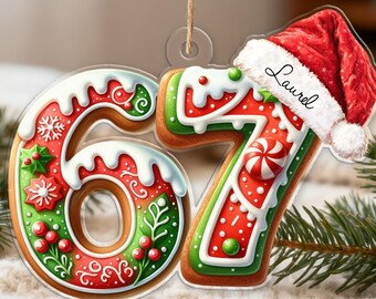 Personalized 67 Six Seven Ornament 2025, Custom Name Gen Alpha Slang Christmas Ornament for Teen Boys and Girls, Viral Meme Holiday Gift