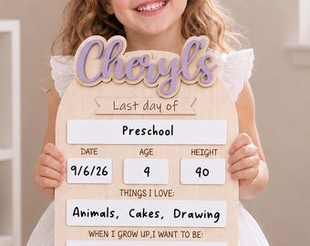 Personalized Kindergarten First Day Sign, 1st Grade Back to School Sign, Custom Name School Board for Kids, Custom Name Back to School Board