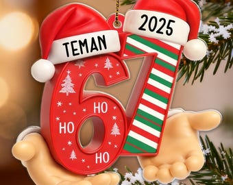 Funny Six Seven 6 7 Meme Ornament 2025, Custom Name 67 Christmas Tree Ornament, Gen Z Teen Slang Gift for Grandkids and Tweens