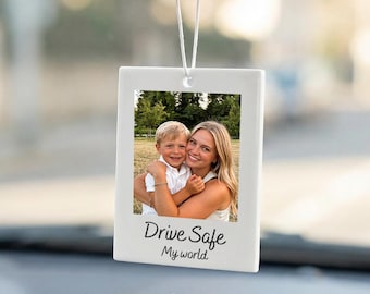Personalized Photo Car Charm, Acrylic Polaroid Car Ornament for Rearview Mirror, Custom Text + Photo, Christmas Stocking Stuffer Gift