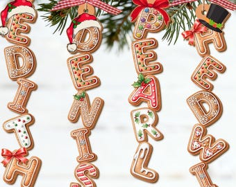 Custom Gingerbread Alphabet Ornament, Kids Name Ornament, Kids Christmas Gifts, Christmas Tag for Stockings, Christmas Ornaments for Family
