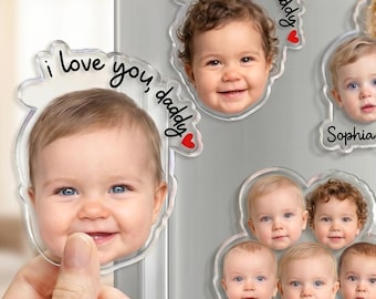 Imán personalizado con la cara del bebé, imán acrílico personalizado con foto, imán para la nevera para papá, regalo del Día del Padre, recuerdo para el nuevo papá, regalo de los niños.