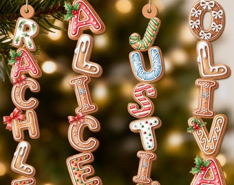 Custom Gingerbread Alphabet Ornament, Kids Name Ornaments, Christmas Tag for Stockings, Xmas Gifts  for Family