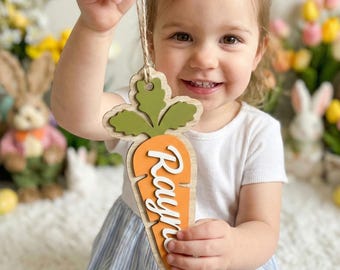 Carrot Easter Basket Name Tags,Personalized Easter Decor,Custom Bunny Gift Tag for Kids Basket, Unique Easter Gift Favor,Spring Party Favor
