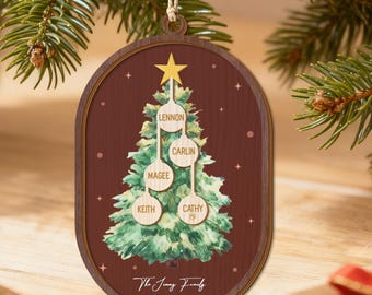 Family Christmas Ornament With Names,2025 Personalized 3D Ornament,  Christmas Tree Ornament,Christmas Wooden Ornaments,Xmas Gift