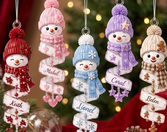 Anpassad snögubbe julgransprydnad med namn, personlig juldekoration, akryl julgranshänge, julklapp, familjeminne