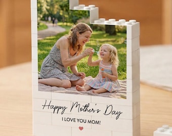 Personalized Mother’s Day Gift for Mom, Custom Photo Building Block Puzzle, Picture Keepsake for New Mom, Gift from Daughter Son, Fun Gift