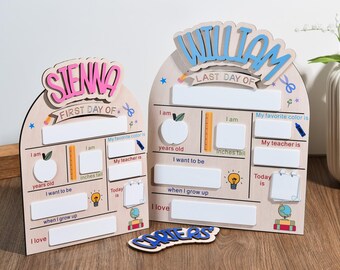 Custom First Day At School Sign, First & Last Day of School Interchangeable Sign, Personalized Wooden School Board Gift for Student