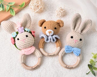 Personalized Crochet Baby Rattle Toy For Girls And Boys, Animal Crochet Baby Rattle, Baby Shower Gift, Baby Rattle Grasping Toy,Newborn Gift