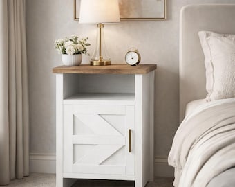 Set of 2 White Nightstands – Farmhouse Bedside Tables with Storage – Modern Bedroom Furniture – Made in Vietnam