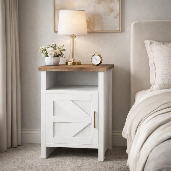 Set of 2 White Nightstands – Farmhouse Bedside Tables with Storage – Modern Bedroom Furniture – Made in Vietnam