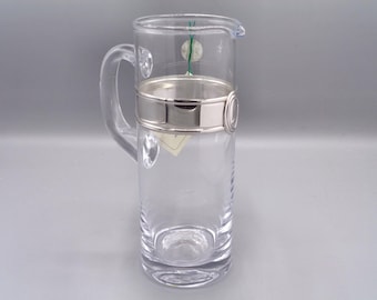 希少なアンティークカットガラス製水差し、特許取得済みの銀メッキ製