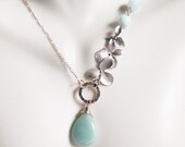 Peruvian Blue Opal- Blue Chalcedony Necklace With Orchid flower Charm